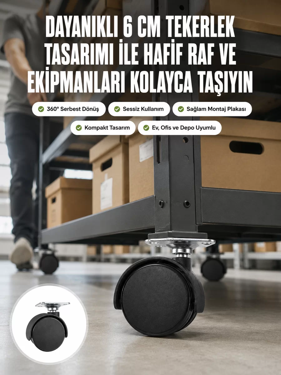 6 cm Döner Kilitsiz Ayak Tek Parça