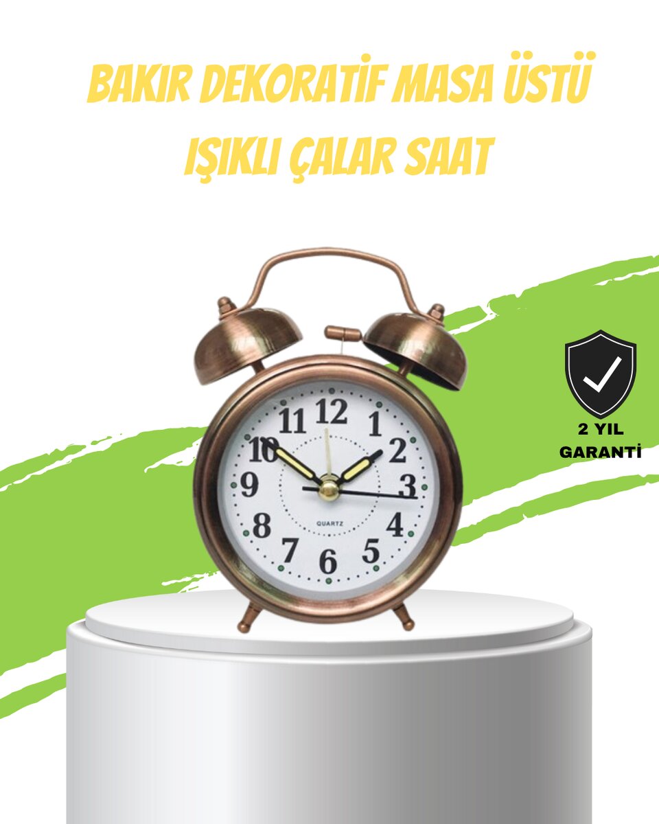 Nostaljik Bronz Metal Alarmlı Masa Saati Büyük Boy Dekoratif ve Şık Tasarım