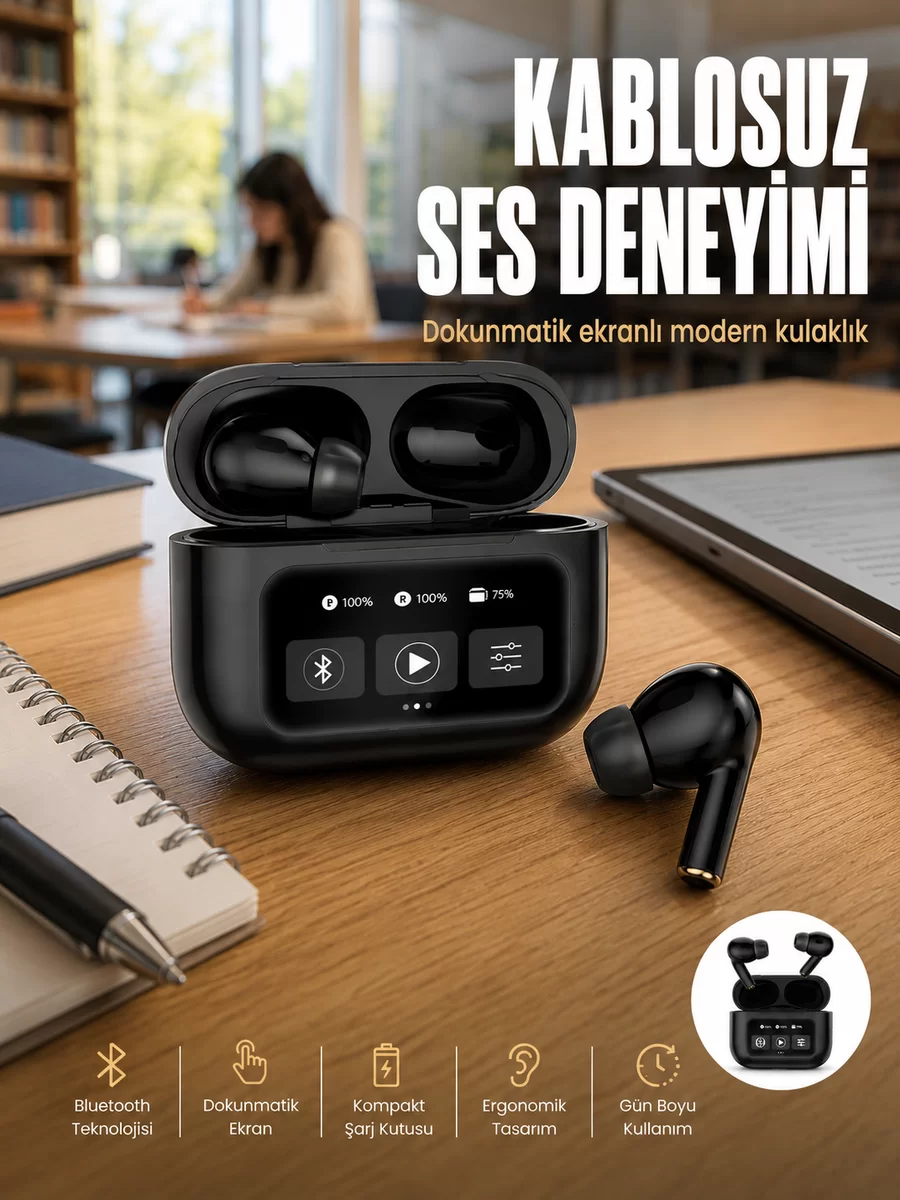 2.Nesil Pro Ekranlı Sesli Görüşme Yapabilen Kablosuz Bluetooth Kulaklık Yeni Nesil