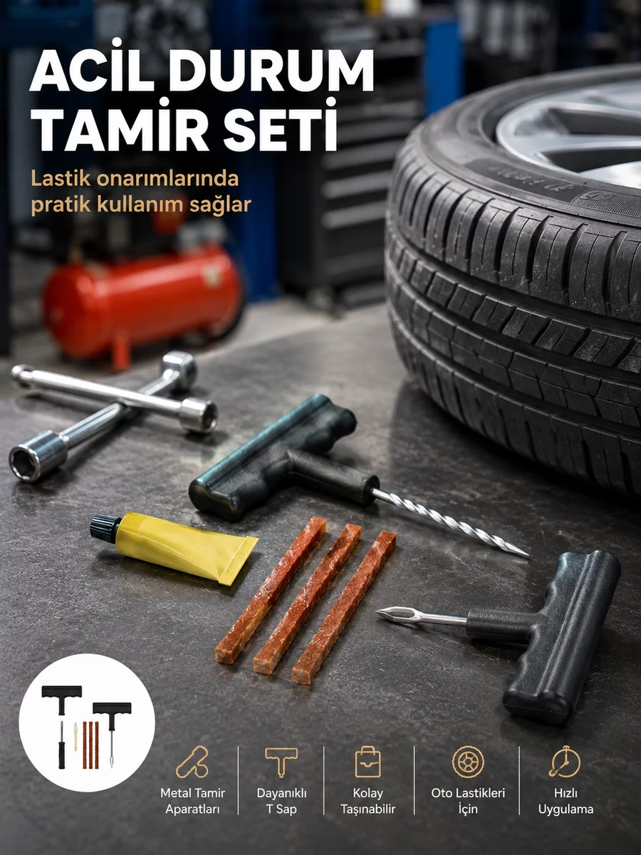 Acil Durumların Kurtarıcısı Çok Amaçlı Lastik Tamir Seti