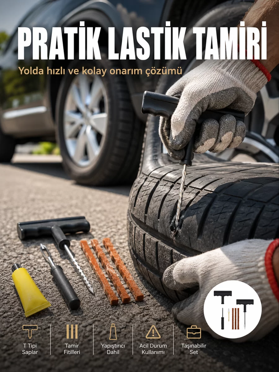 Otomobil Motosiklet Bisiklet İçin Güvenli Lastik Tamir Kiti