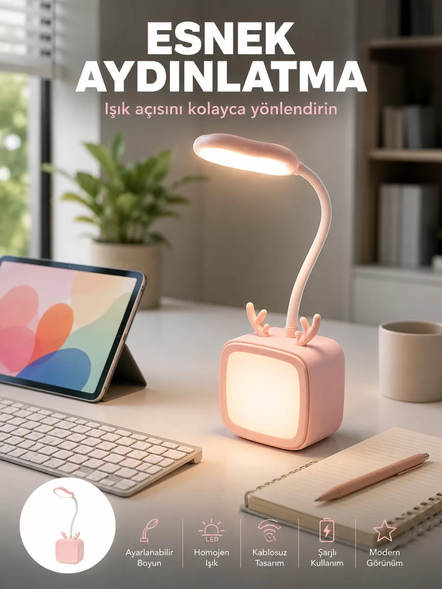 Şarj Edilebilir LED Masa Lambası Kablosuz Taşınabilir Gece Lambası