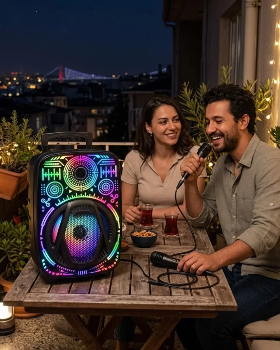 Taşınabilir Bluetooth Speaker Mikrofonlu RGB Işıklı Karaoke Ses Sistemi