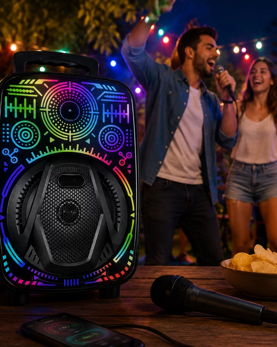 8 İnç Taşınabilir Karaoke Hoparlör Mikrofonlu RGB Işıklı Bluetooth Speaker