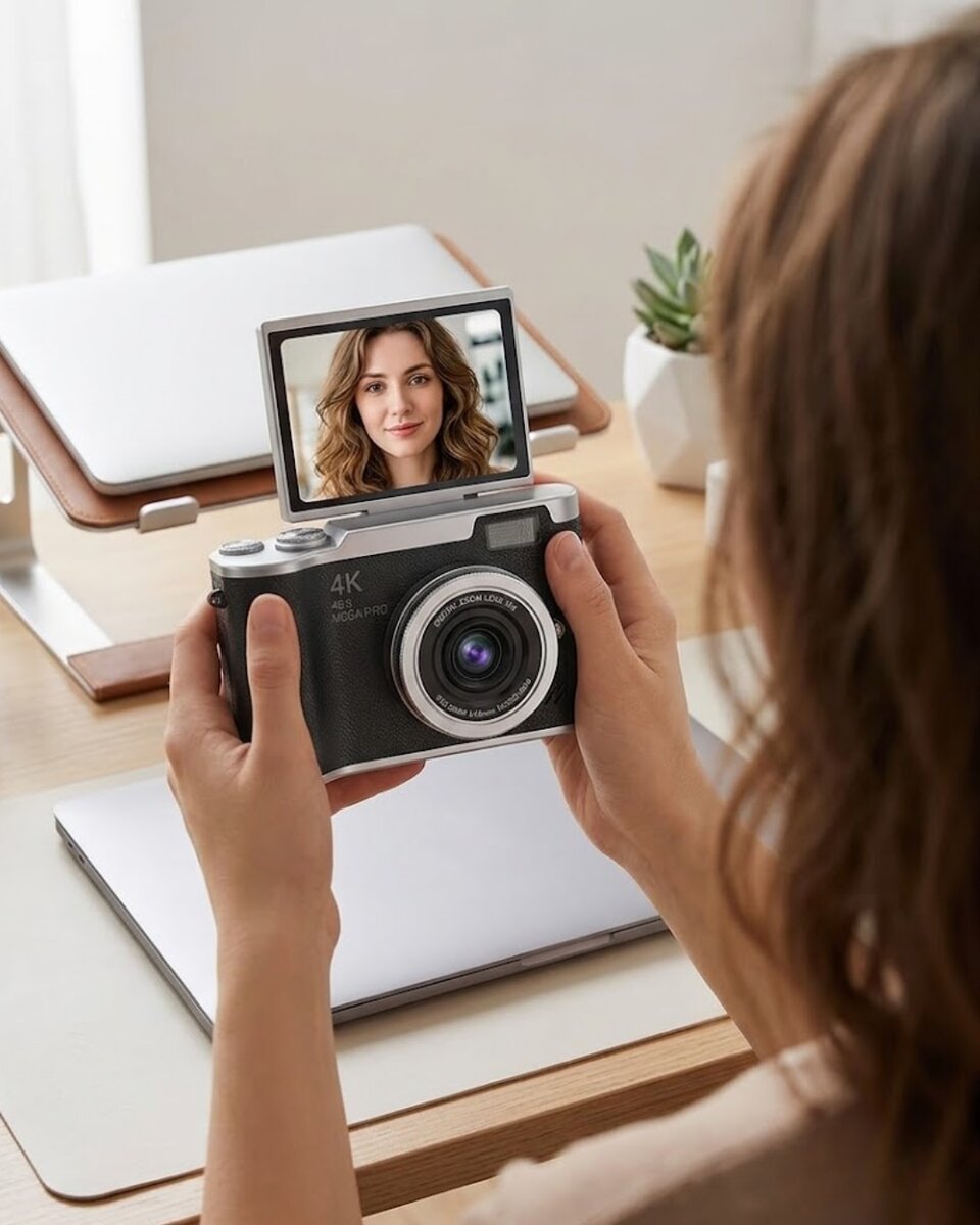 Kompakt 4K Dijital Kamera 48 MP Sensör 8X Zoom Flip Ekran Vlog ve Selfie Uyumlu