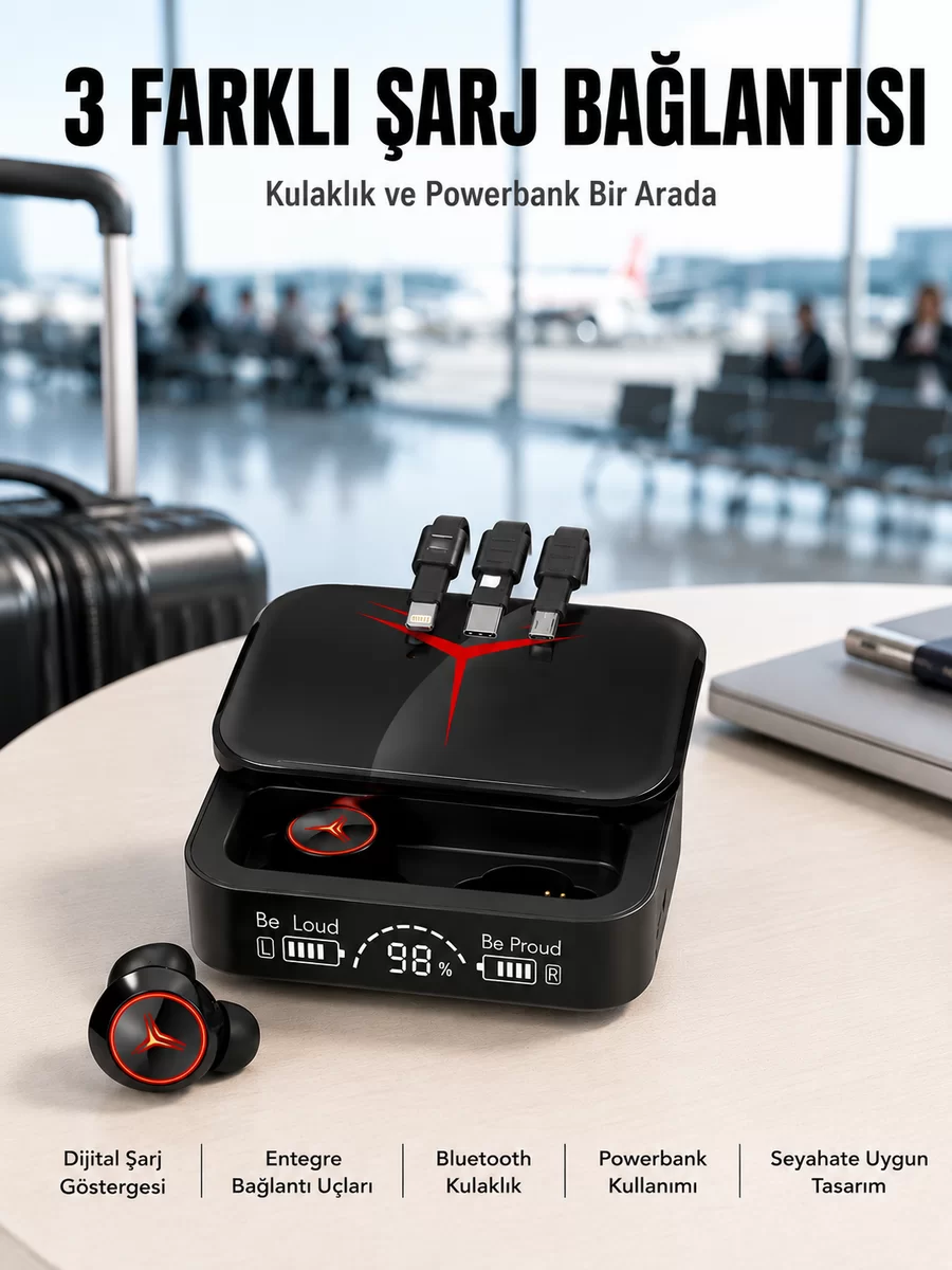 Tws Powerbank Kutulu Dijital Göstergeli Bluetooth Kulaklık Kablosuz Kulakiçi Kulaklık Yeni Nesil