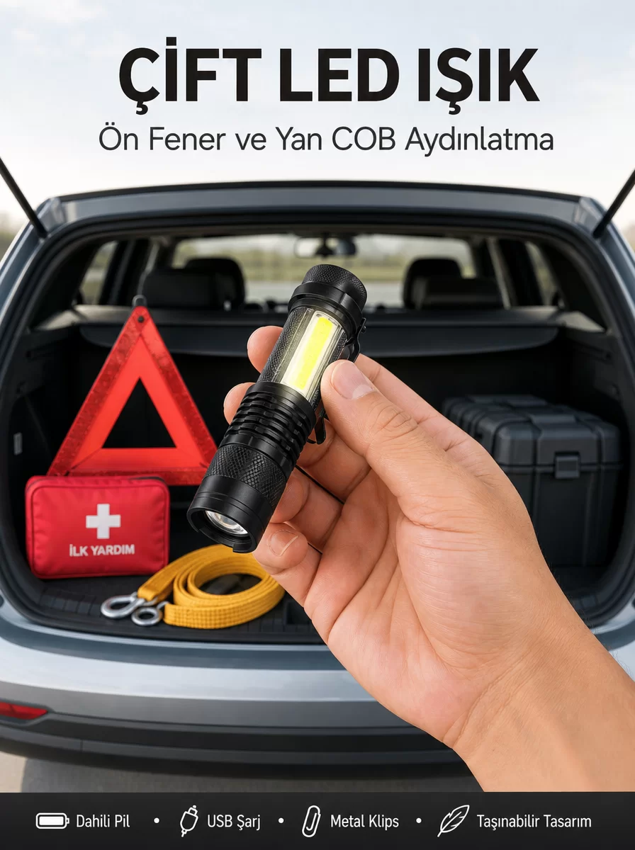 Taşınabilir Şarjlı LED Fener - 4 Modlu 2000LM Ayarlanabilir Odak Yeni Nesil