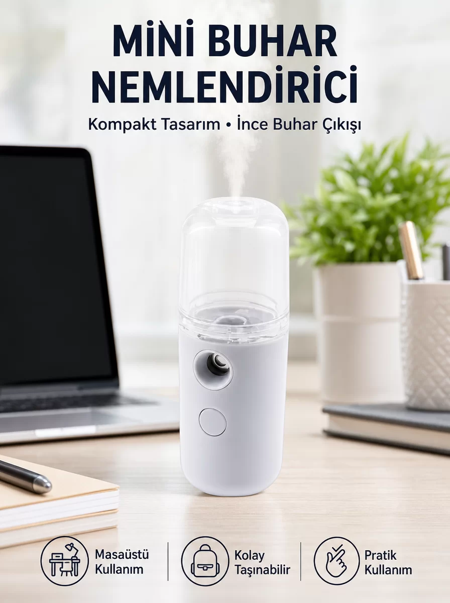 Mini Şarjlı Buhar Nemlendirici – Taşınabilir Enerji Tasarruflu Kablosuz Kullanım Yeni Nesil