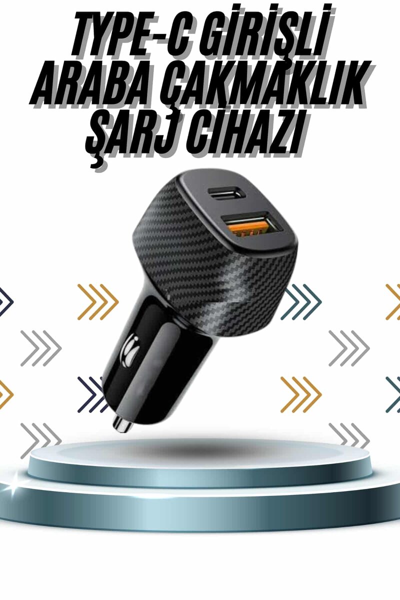 Hızlı Oto Şarj Cihazı 38W Çift Girişli HIzlı Şarj Oto Çakmaklık Type-C