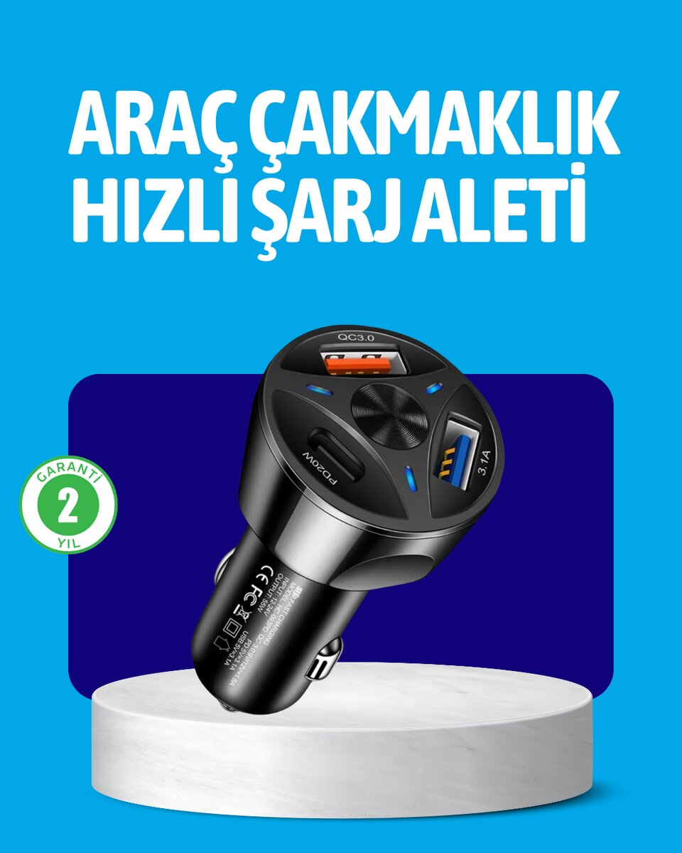 55W Güçlü Araç Şarj Cihazı Power Delivery Destekli