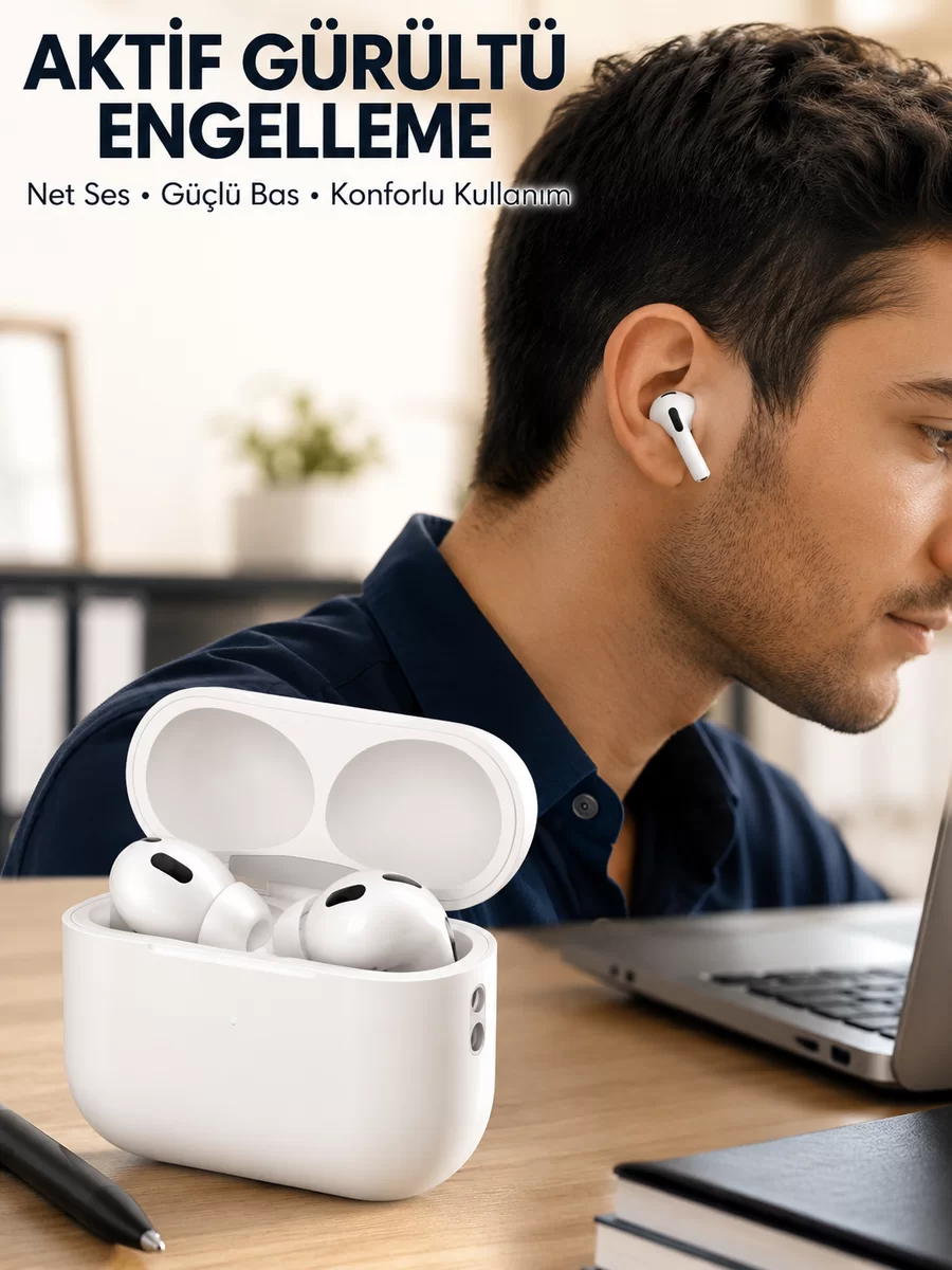 Aktif Gürültü Engelleyici Kablosuz Bluetooth Kulaklık – Şarj Kutulu Uzun Ömürlü Yeni Nesil