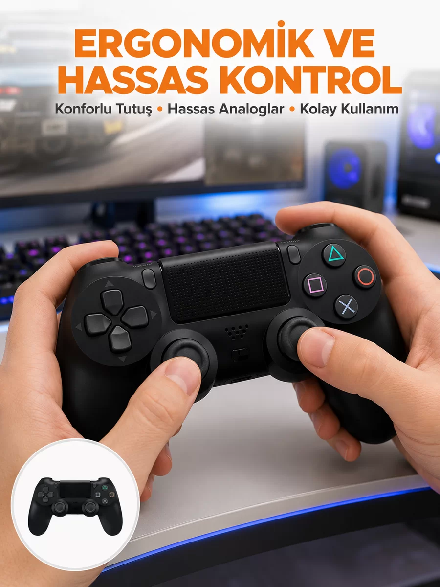 Kablosuz PS4 Oyun Kolu – Çift Titreşimli Motor Uzun Pil Ömrü ve Hassas Kontrol Yeni Nesil