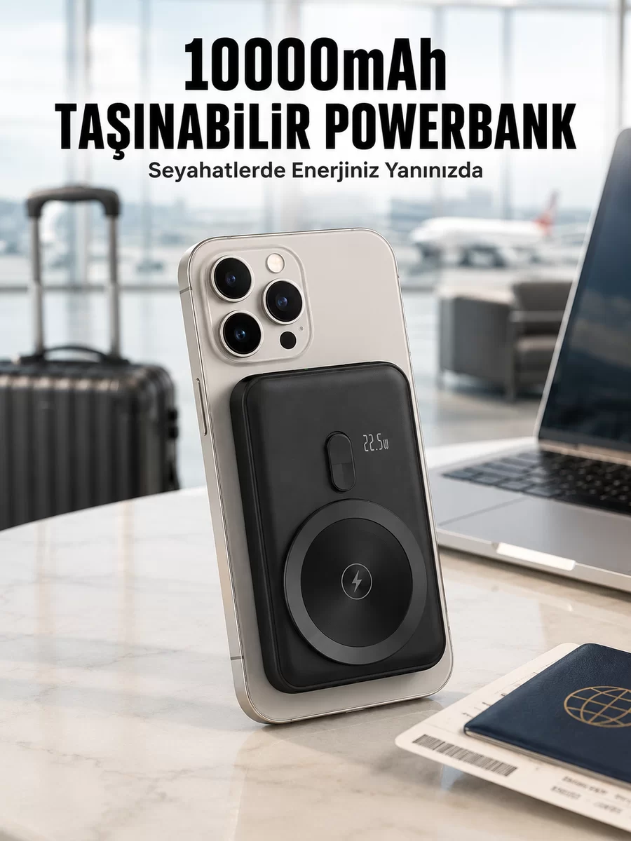 22.5W Hızlı Şarj Destekli Manyetik Powerbank Kompakt Tasarım Yeni Nesil