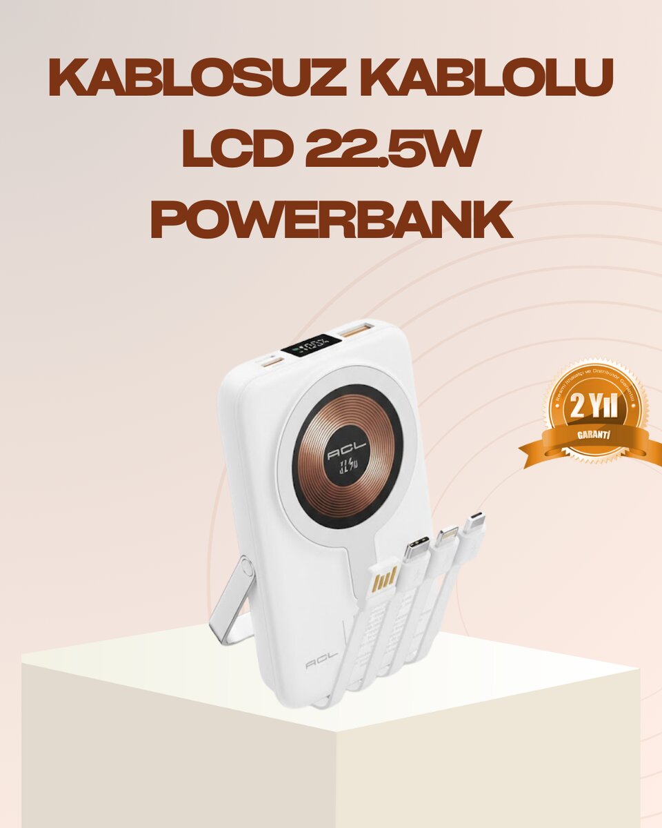 Manyetik Kablosuz Powerbank 22.5W Hızlı Şarj LCD Ekranlı