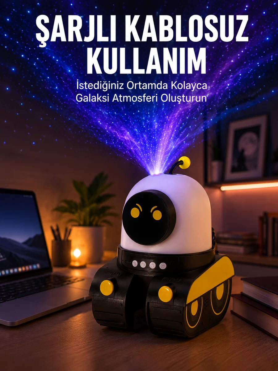 Robot Tasarımlı Bluetooth Hoparlörlü Yıldızlı Gökyüzü Projektör Yeni Nesil