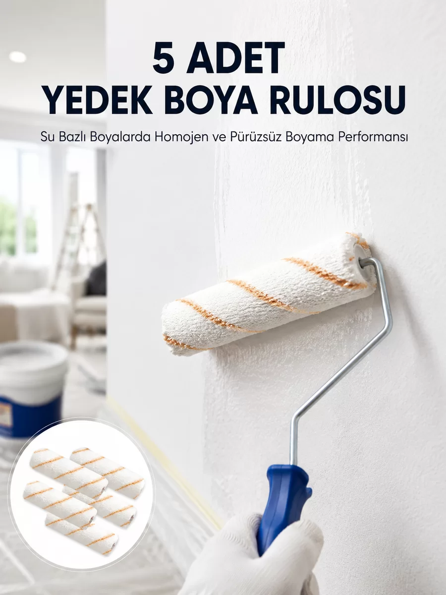 5’li Mini Rulo Boya Seti Duvar Tavan Emülsiyon Uygulama