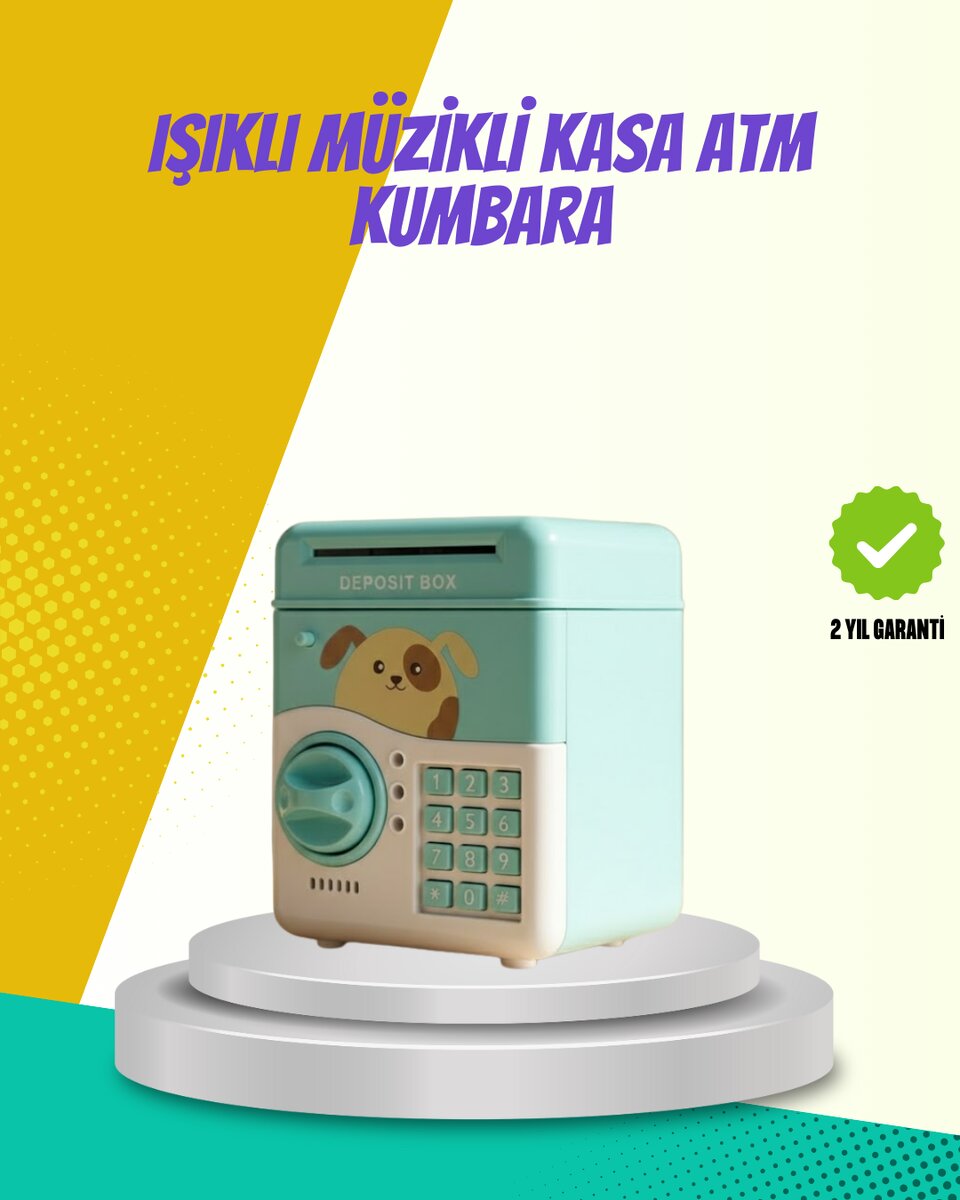 ATM Görünümlü Su Yeşili Otomatik Para Çeken Şifreli Kumbara