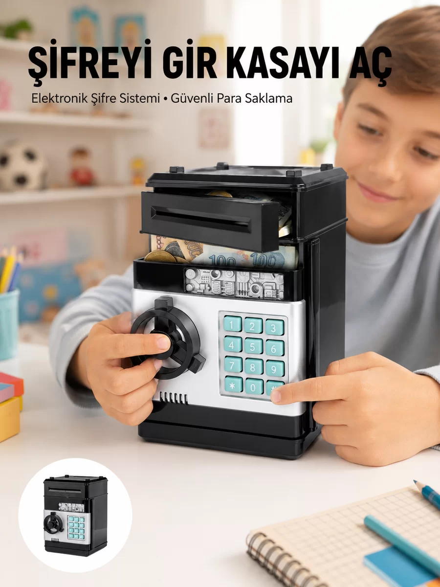 Işıklı Sesli Şifreli ATM Görünümlü Kasa Kumbara