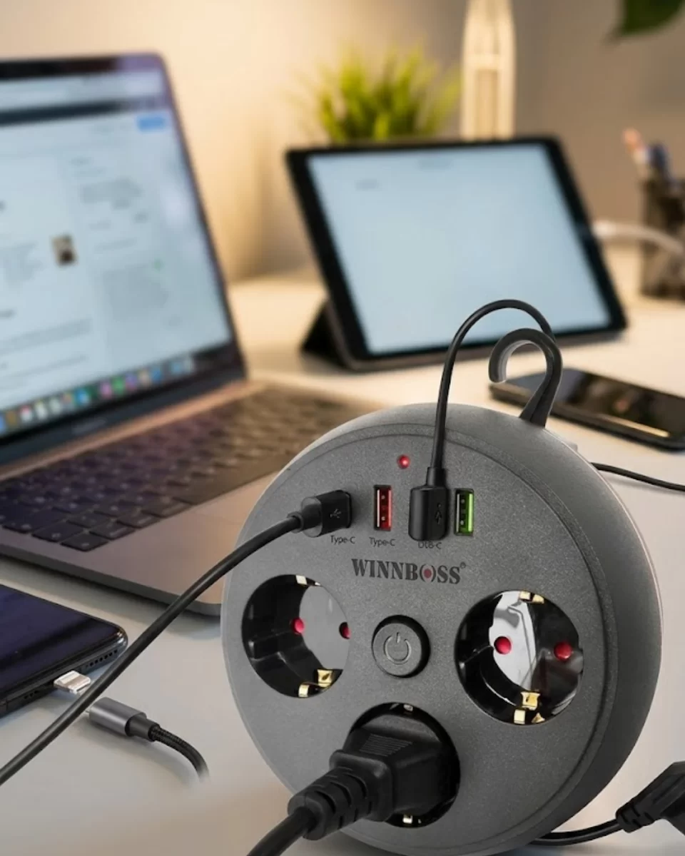Çoklu Priz Akım Koruma 3 Soket 3 USB Type C Hızlı Şarj 2m Uzatma Kablosu