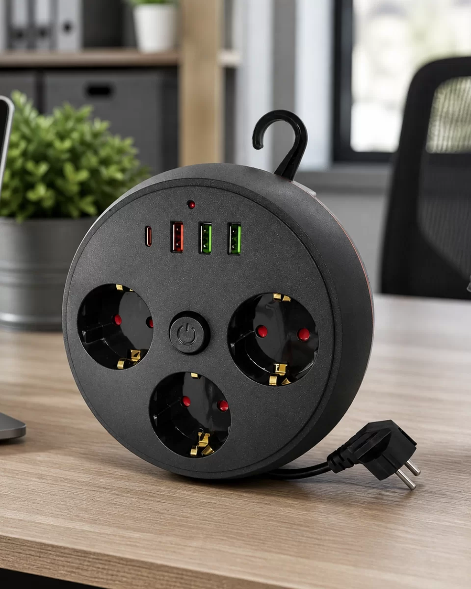 Akım Korumalı Çoklu Priz 3 Priz 3 USB 1 Type C 2 Metre Kablo Güvenli Şarj