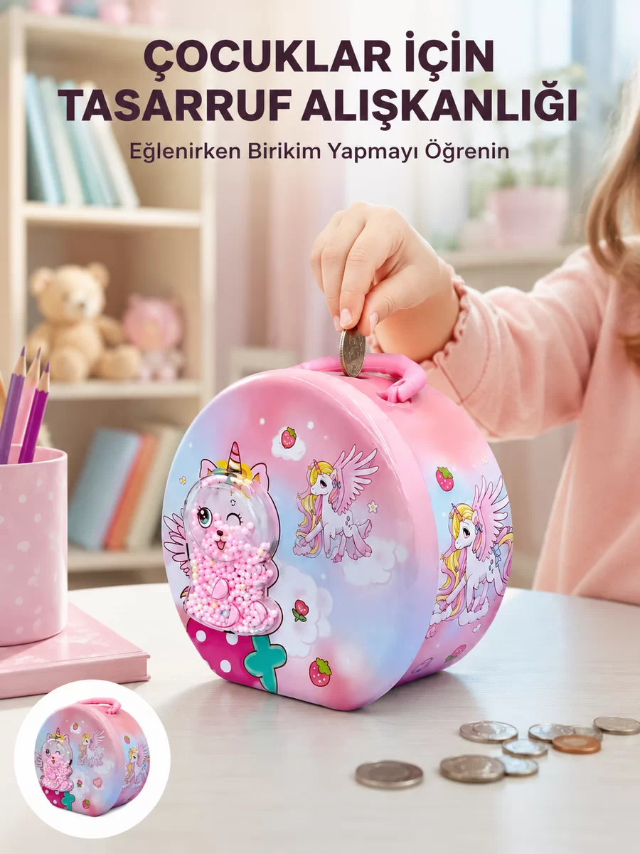 Mini Çocuk Para Kasası Güvenli Kilitli Birikim Kutusu