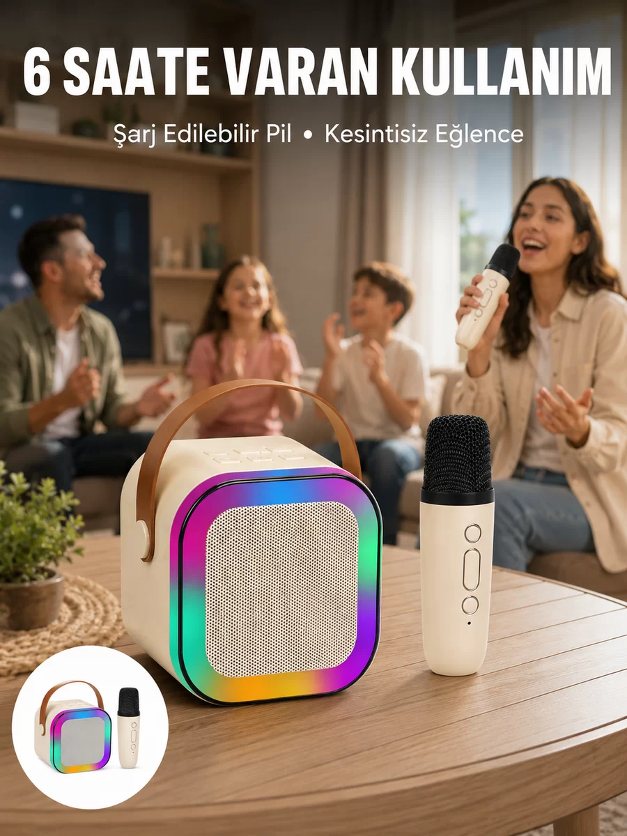 Taşınabilir Karaoke Mikrofon Seti Bluetooth Hoparlörlü Yeni Nesil