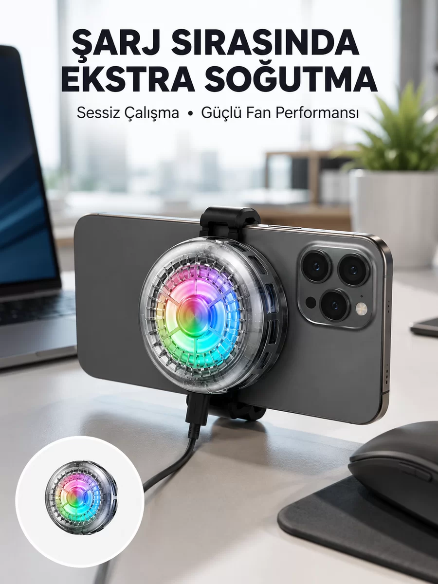 RGB Gaming Telefon Fanı Sessiz Soğutucu Tüm Akıllı Telefonlara Uygun Yeni Nesil