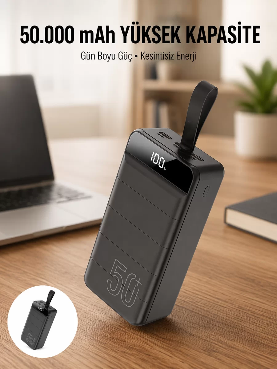 Hızlı Taşınabilir 50.000 Mah Powerbank Led Ekran Android ve İOS Uyumlu Yeni Nesil