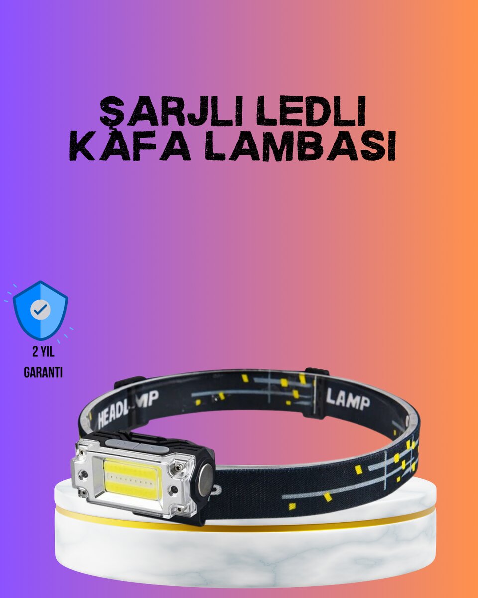 Beyaz Led Işık Sensörlü Kafa Lambası Lityum Batarya Led El Fenerli Şarjlı