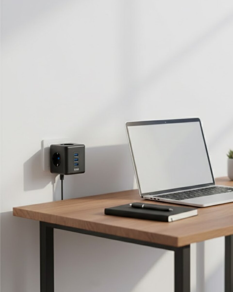 Akım Korumalı Küp Priz 3 Priz Girişi ve 3 USB Şarj Özellikli