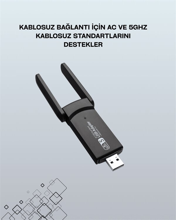 Yüksek Hızlı 1200 Mbps Çift Bant USB WiFi Adaptör – Güçlü Sinyal Geniş Uyumluluk