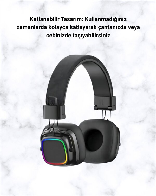 Bluetooth 5.3 Rainbow Işıklı Kulak Üstü Kablosuz Kulaklık