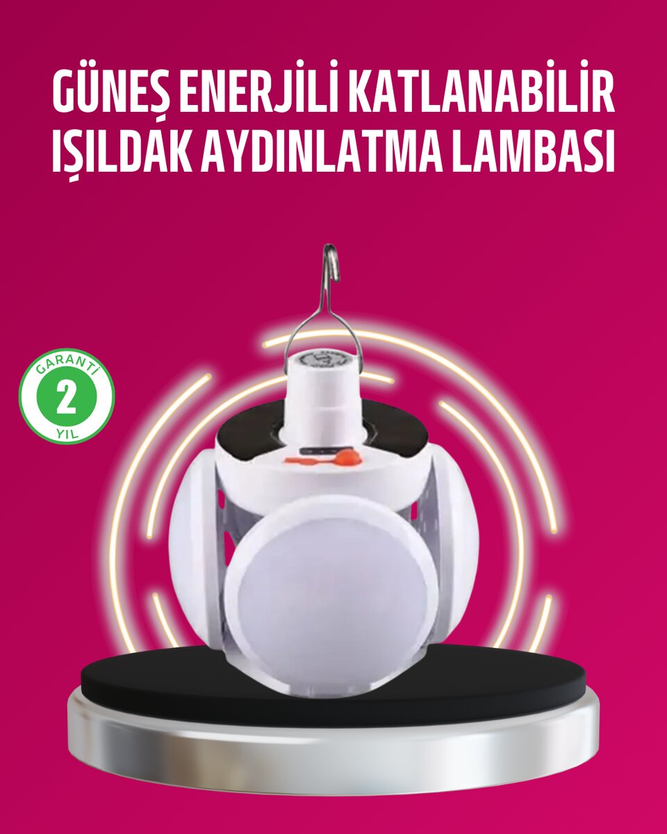 Solar ve USB Şarjlı Su Geçirmez Katlanabilir LED Lamba