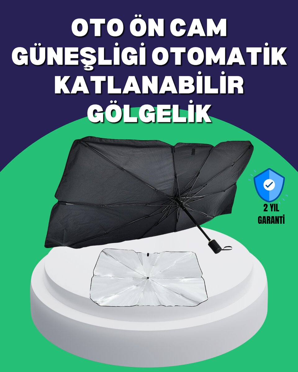 Şemsiye Tasarımlı Katlanabilir Araç Güneşliği – Geniş Uyumlu UV Koruma