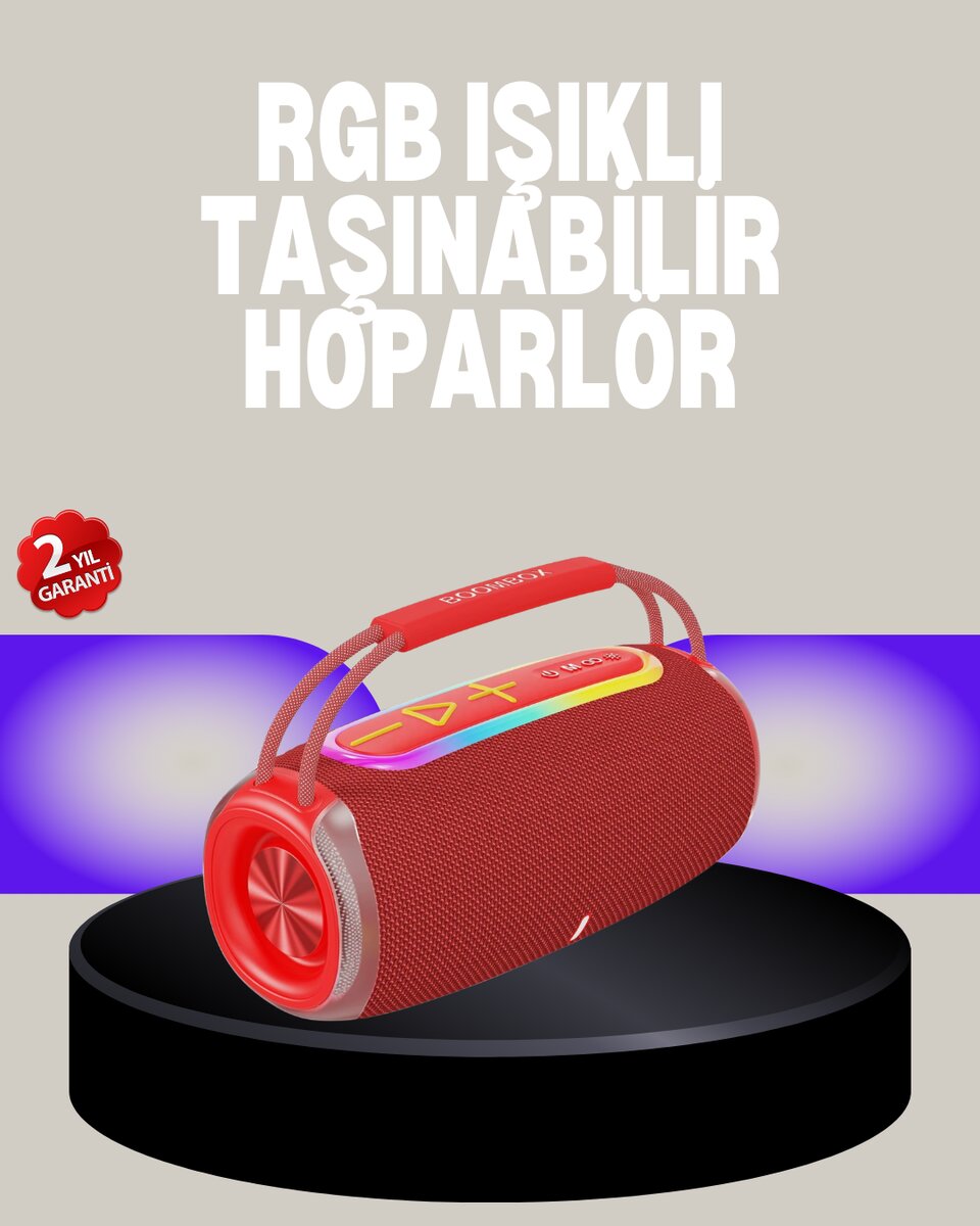 20W Kablosuz Bluetooth Hoparlör RGB Işık Efektli USB/SD/AUX Destekli
