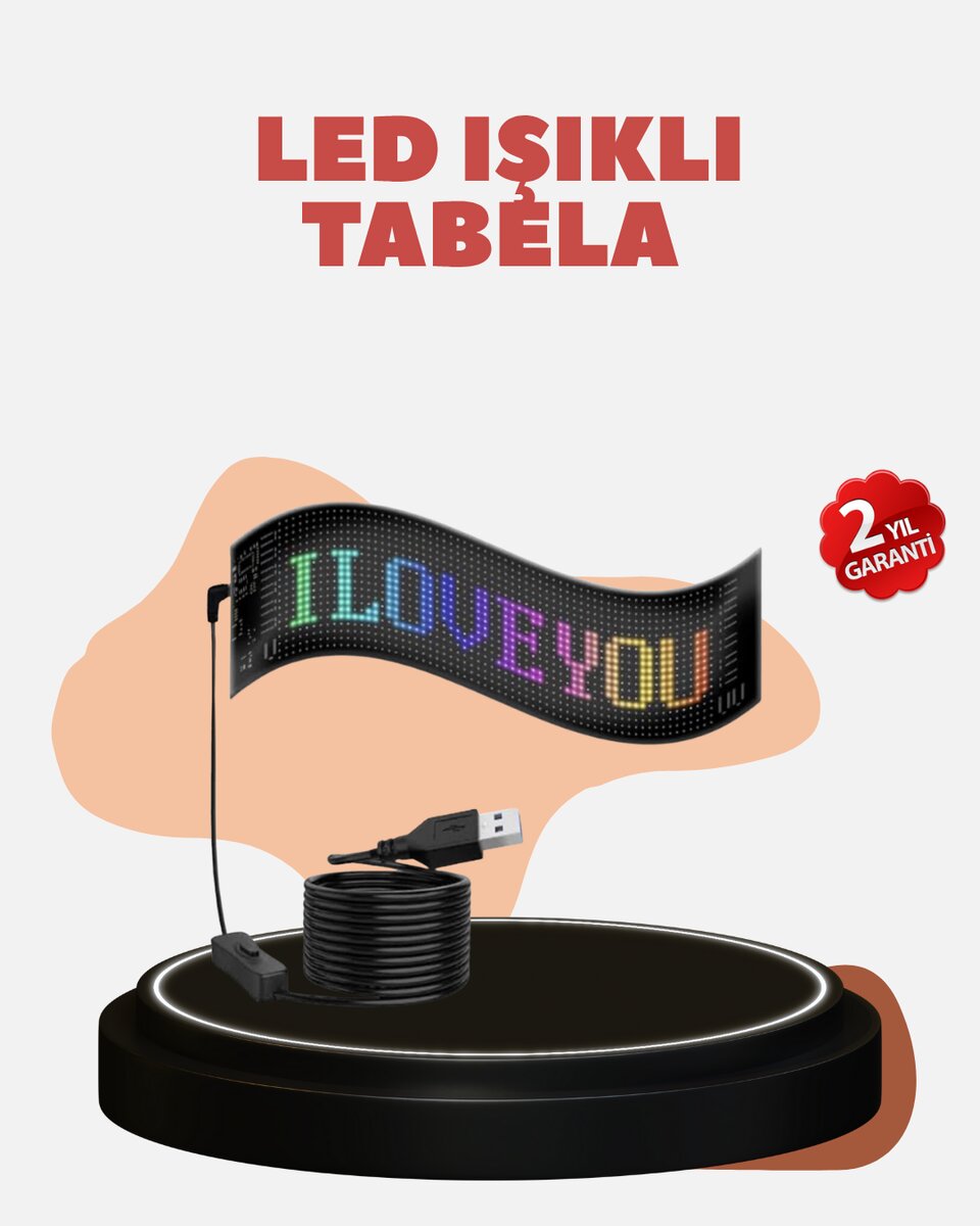 Kayan Yazı Destekli RGB LED Reklam Paneli USB ile Kolay Kurulumlu
