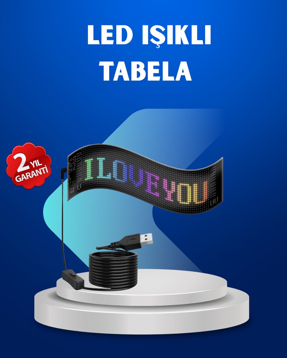 RGB Renkli LED Ekran Tabela USB Bağlantılı ve Kayan Yazı Destekli