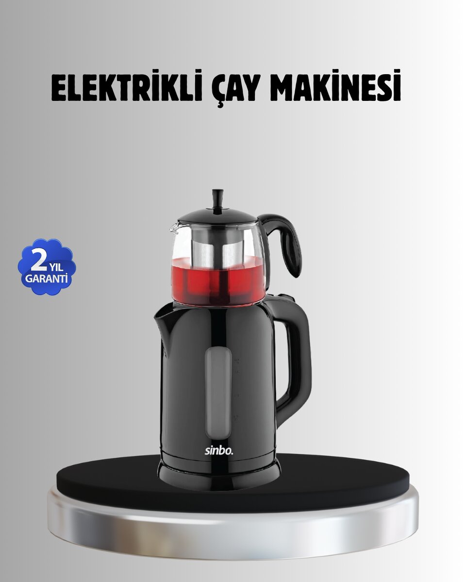 Sinbo STM 5840 Elektrikli Çay Makinesi 1800W Cam Demlik ve Sıcak Tutma Özellikli