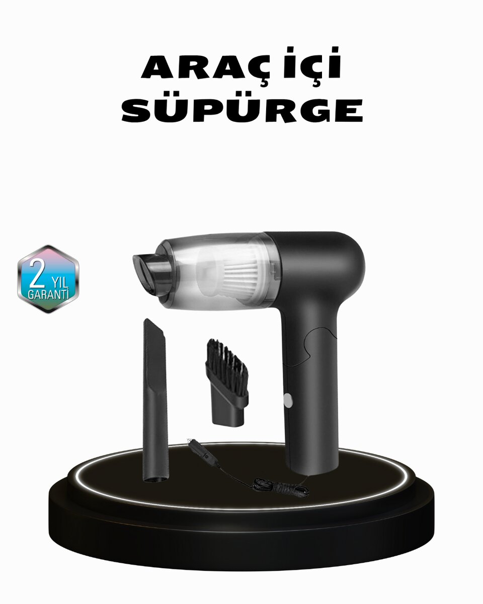 Taşınabilir Vakumlu Araç Süpürgesi – Katlanabilir Sap Yıkanabilir Filtre 120W Motor