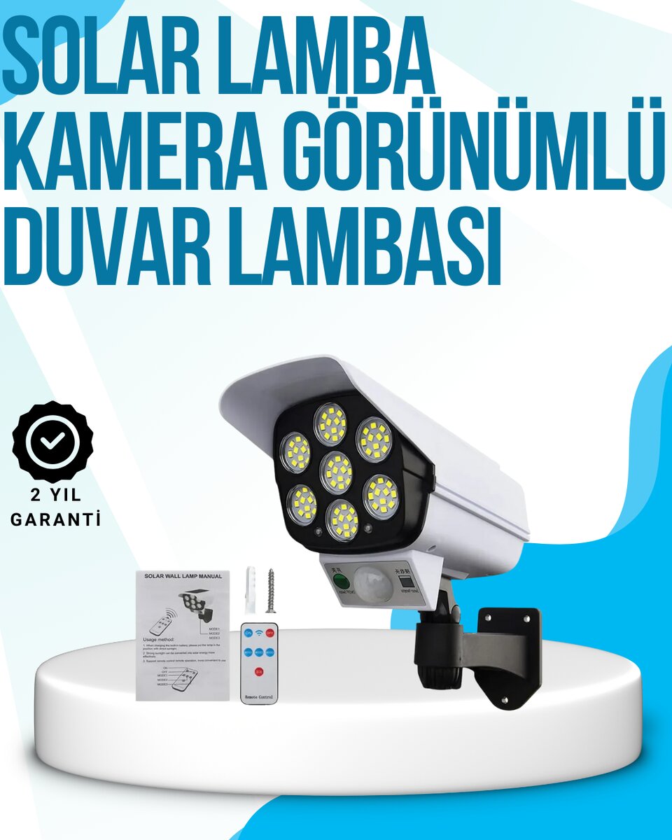 Kablosuz Güneş Paneliyle Şarj Olan Dış Mekan Lambası – 8-10 Saat Aydınlatma Süresi