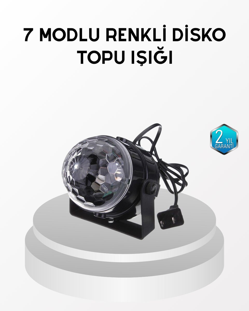 7 Renk Modlu Müzik Sensörlü Disko Topu – LED Işıklı Parti Aydınlatması