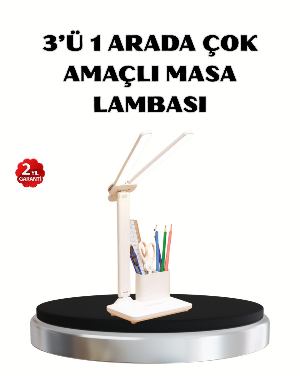 Kalemlik ve Telefon Standlı Masa Lambası – Kısılabilir LED Işık Göz Dostu Tasarım