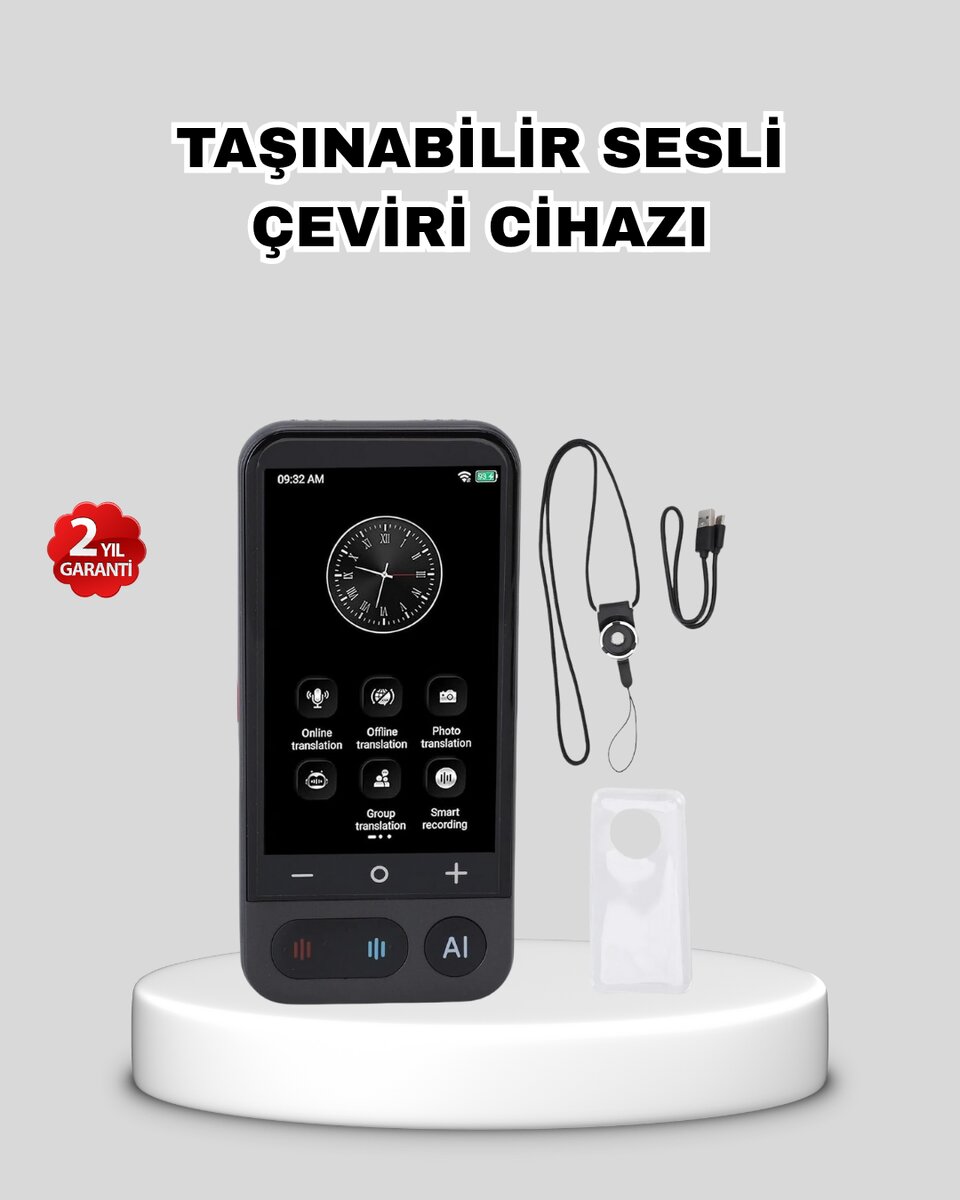 Taşınabilir Akıllı Sesli Çeviri Cihazı – 139 Dil Desteği Dokunmatik Ekran