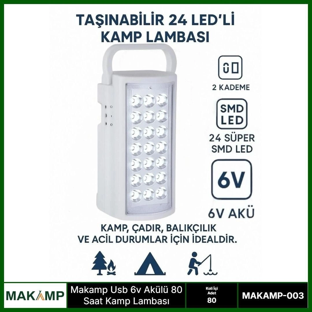 Usv 6v Akülü 80 Saat Kamp Lambası Işıldak