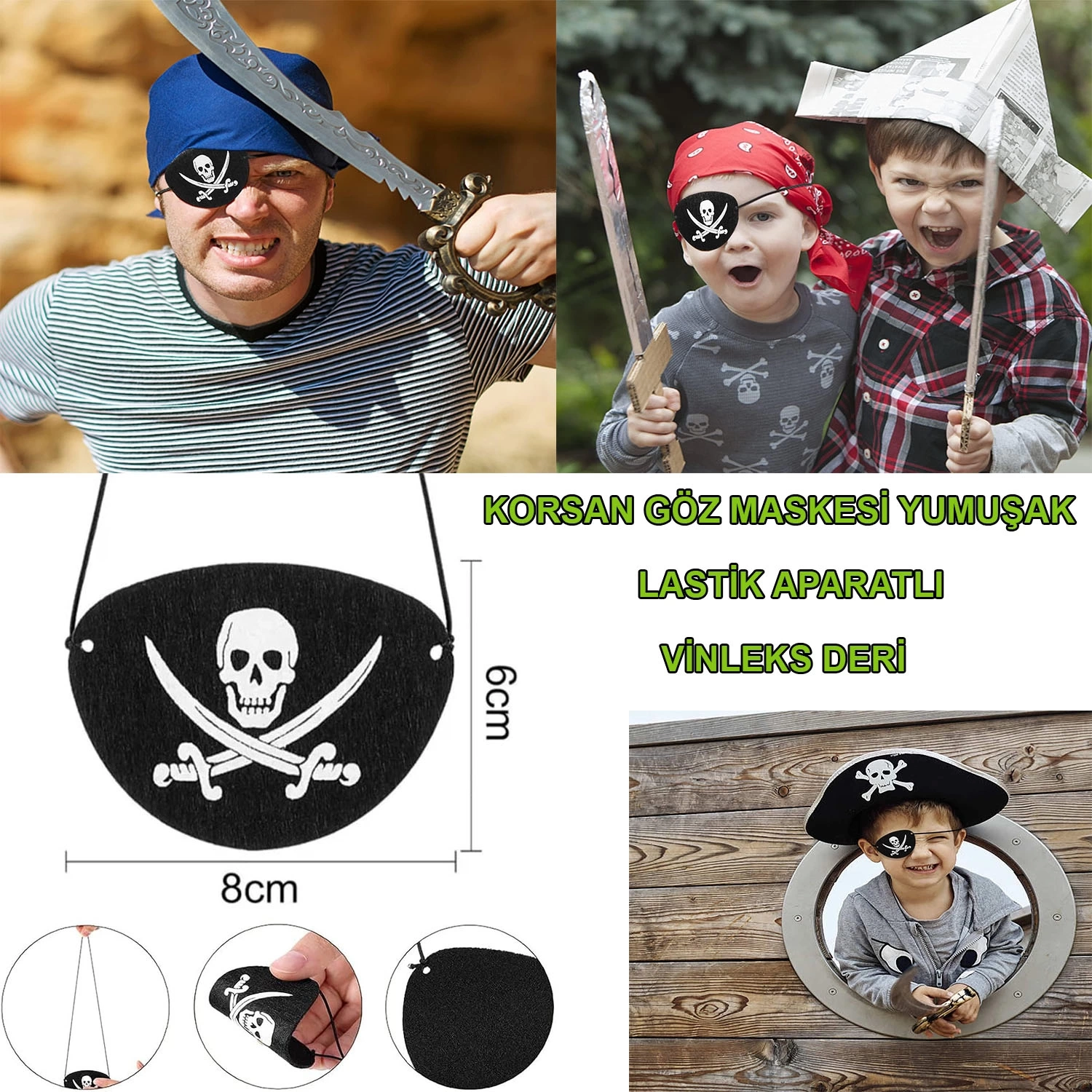 İthal Vinleks Deri Korsan Göz Bandı - Lastikli  Yumuşak