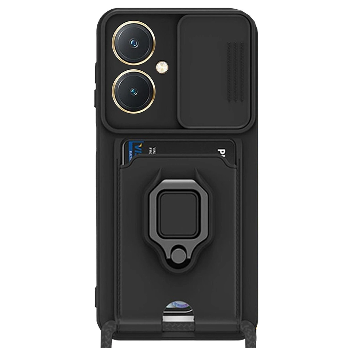 Vivo Y27 Kılıf Zuma Kartvizitli Yüzüklü Silikon - Siyah