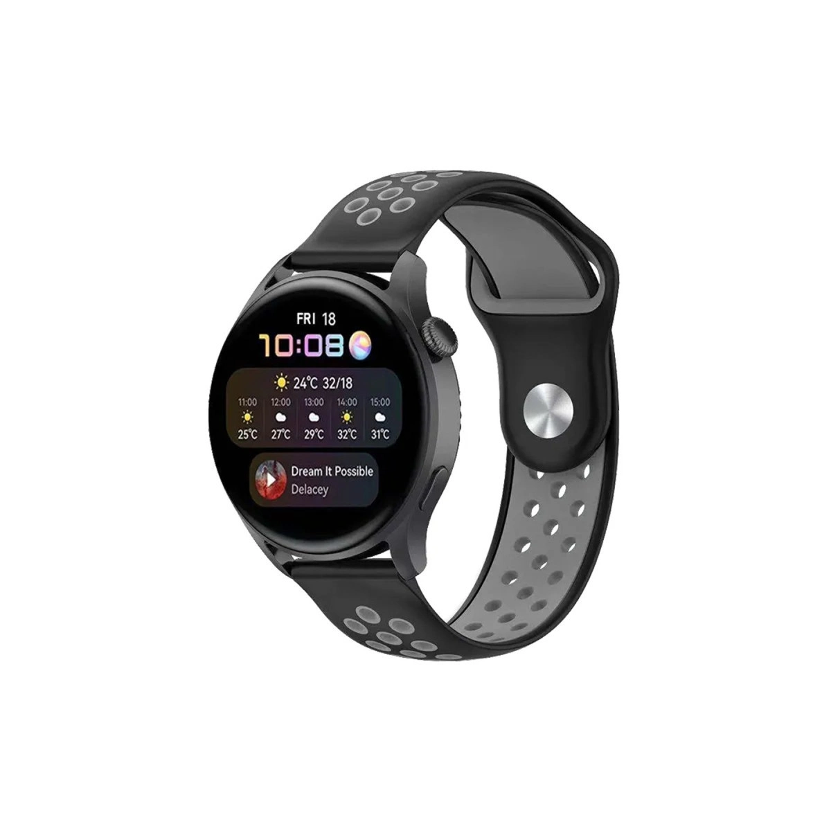Watch 20mm Spor Delikli Kordon - Siyah-gri