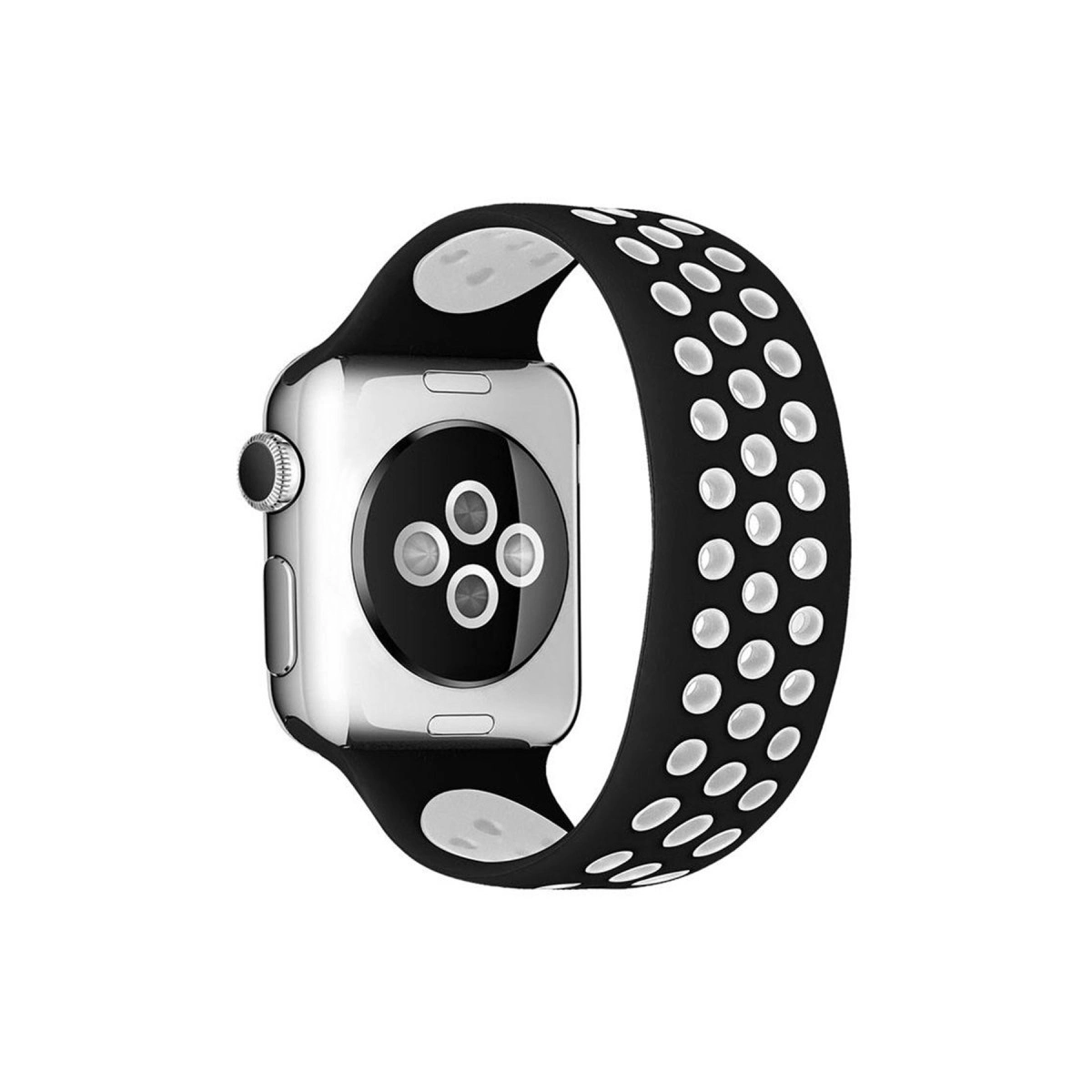 Watch 38mm Ayarlı Delikli Silikon Kordon - Siyah-beyaz