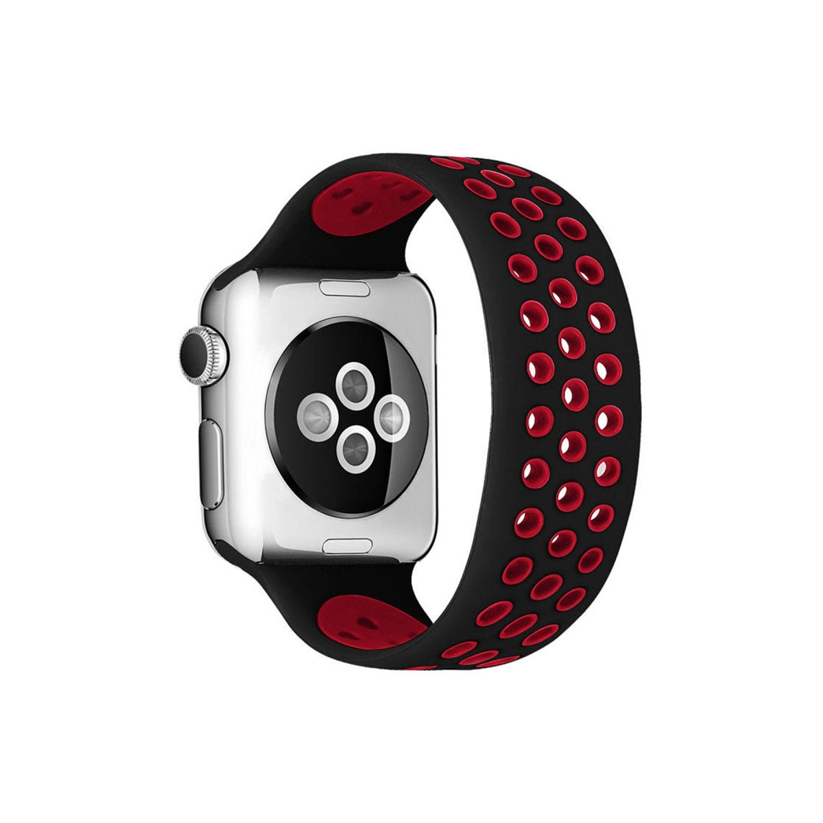 Watch 38mm Ayarlı Delikli Silikon Kordon - Siyah-kırmızı