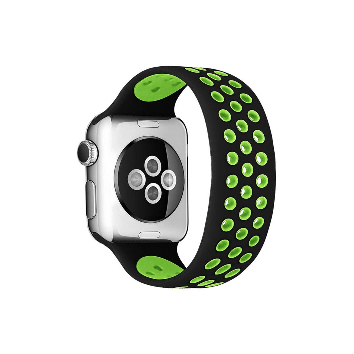 Watch 42mm Ayarlı Delikli Silikon Kordon - Siyah-yeşil